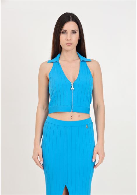 Light blue wide ribbed casual top for women PATRIZIA PEPE | 2K0257/K182CA04